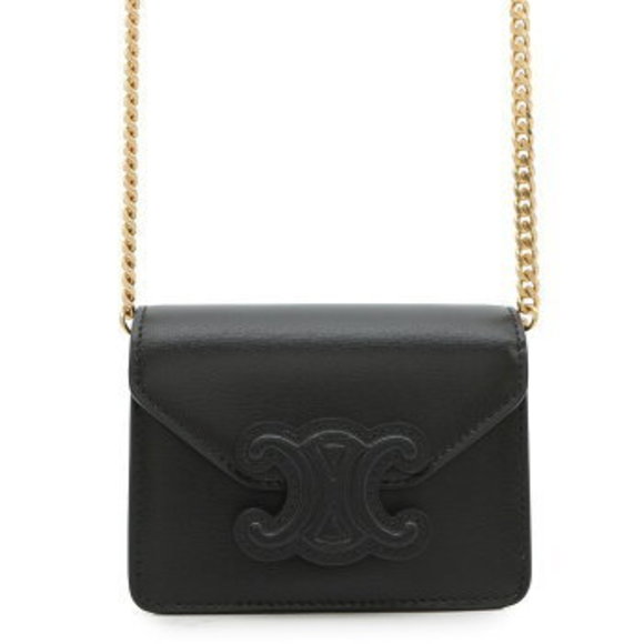 Celine Triomphe Case Chain Leather Black Wallet - Picture 1 of 8